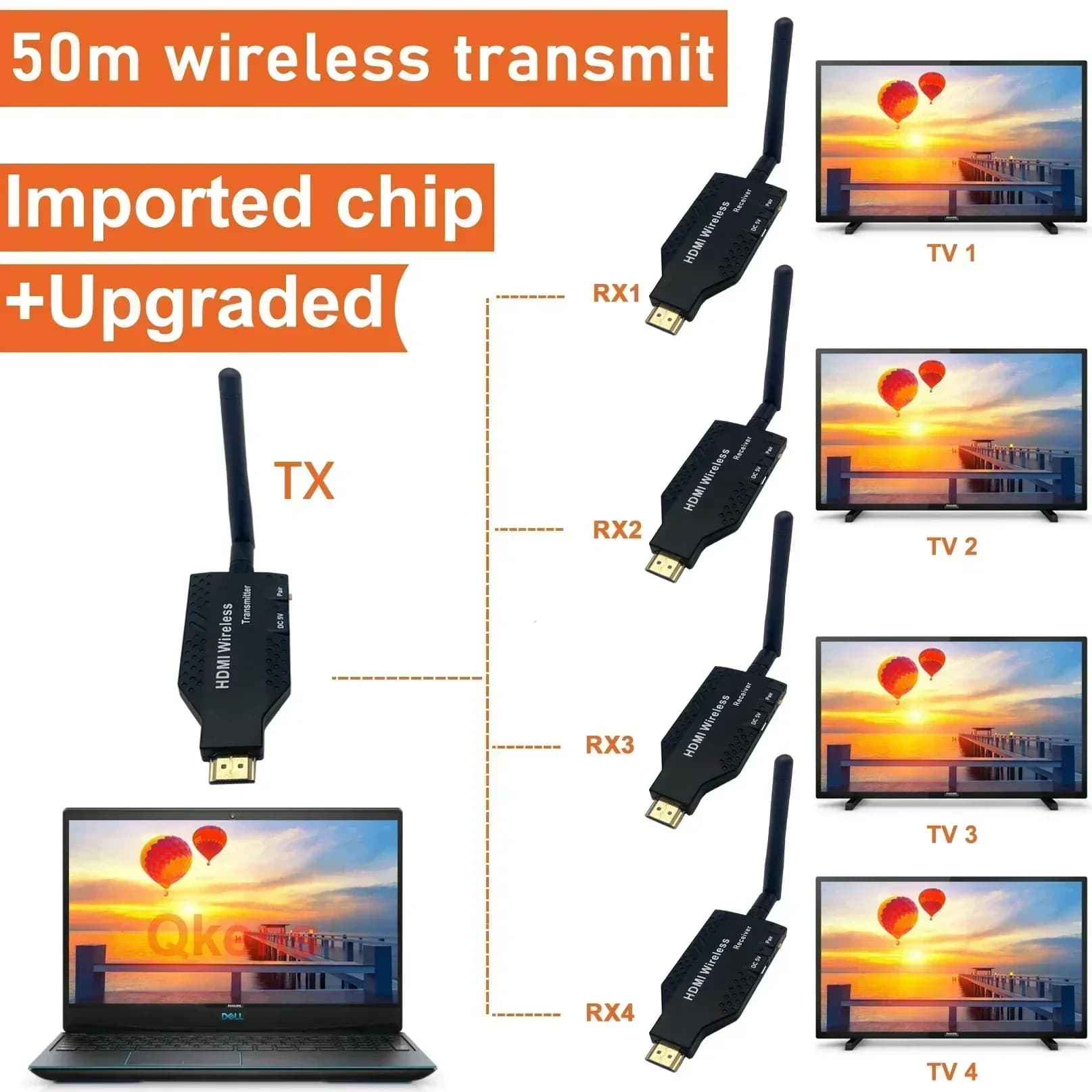 50m sans fil HDMI Extender vidéo émetteur récepteur 1 à 2 3 4 1x4 affichage pour TV Box caméra ordin