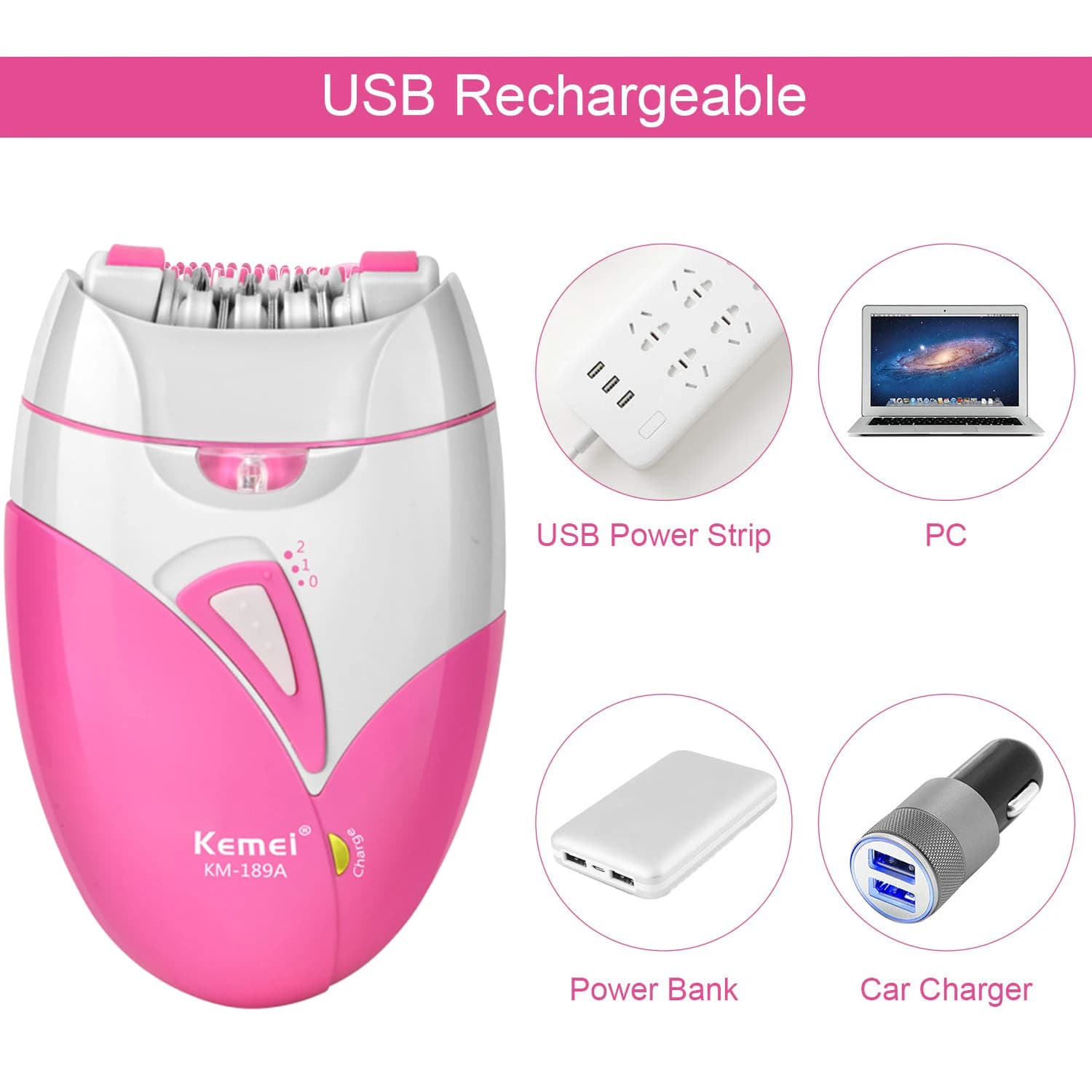 Kemei 189A femmes épilateur indolore Rechargeable corps épilation Machine électrique rasage partie p