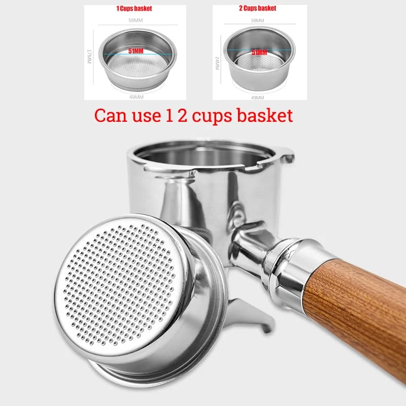 Porte-filtre à café à Double bec de 51mm, avec panier de 1 à 2 tasses, pour Machine à café Delonghi 