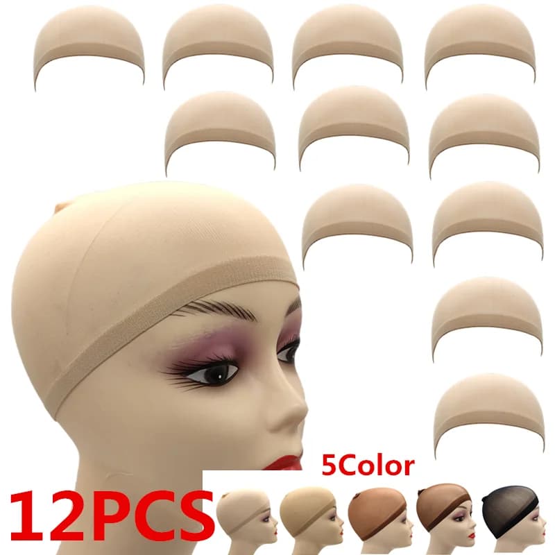 1/6/12 sacs maille en Nylon ventilé bas nu bonnet de perruque filets à cheveux extensible extrémité 