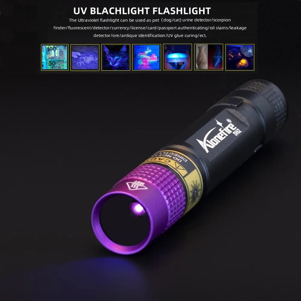 365/395nm lampe de poche Uv lumière noire Mini torche ultraviolette minerai d'argent Urine animale I