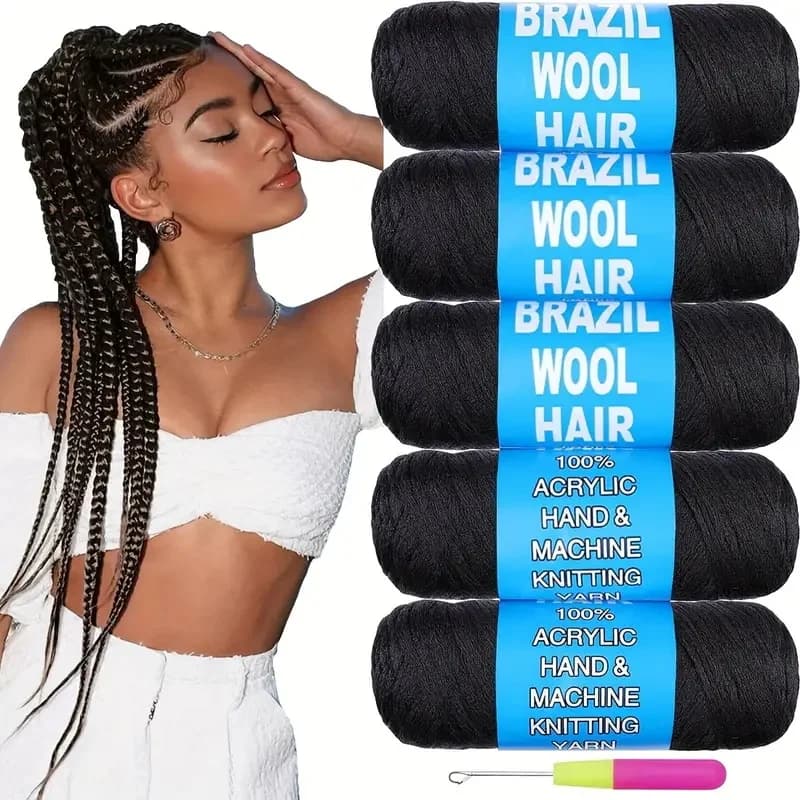 Fil acrylique en laine brésilienne noire, 2/3/5/8/12 rouleaux, pour cheveux synthétiques africains a
