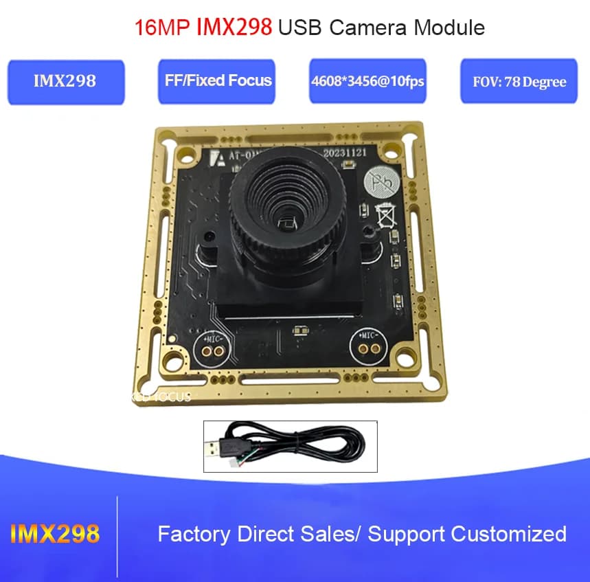Module de caméra USB avec capteur IMX298 16MP, lecteur gratuit USB2.0, 10fps, haute vitesse, mise au