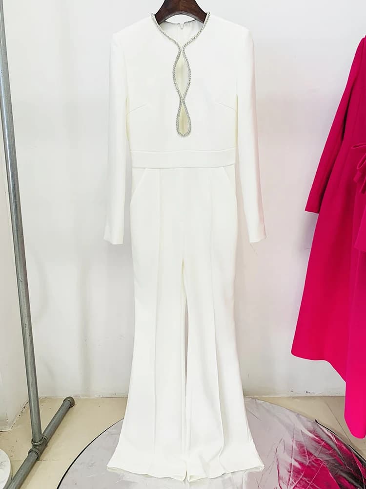 HIGH STREET Nouvelle Collection 2026 Combinaison Designer Femme Manches Longues Ornée de Strass et d