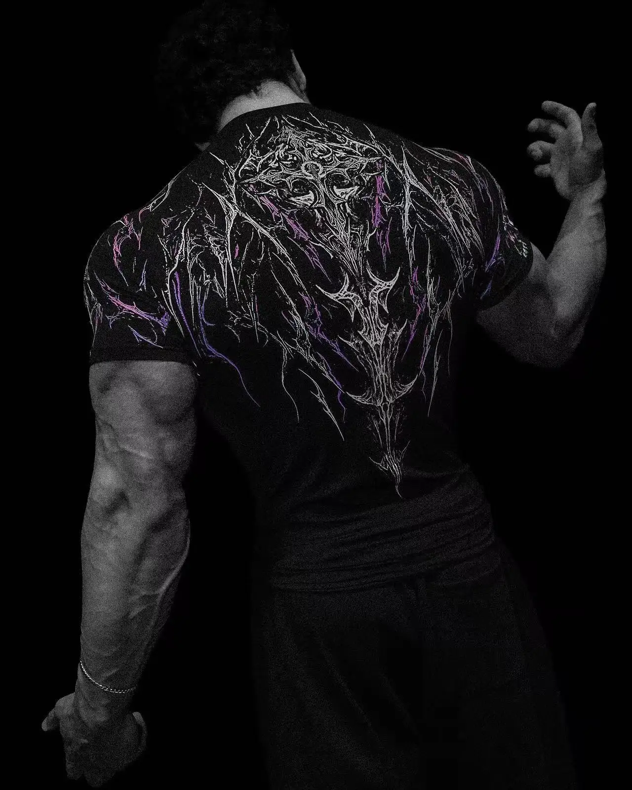 T-shirt de sport de compression pour homme, imprimé gothique éclair, haut de fitness pour la gym, sé