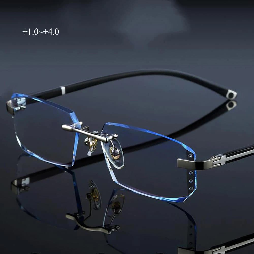 Lunettes de presbytie anti-bleu sans cadre pour hommes, lunettes à bords coupés, lunettes claires, a