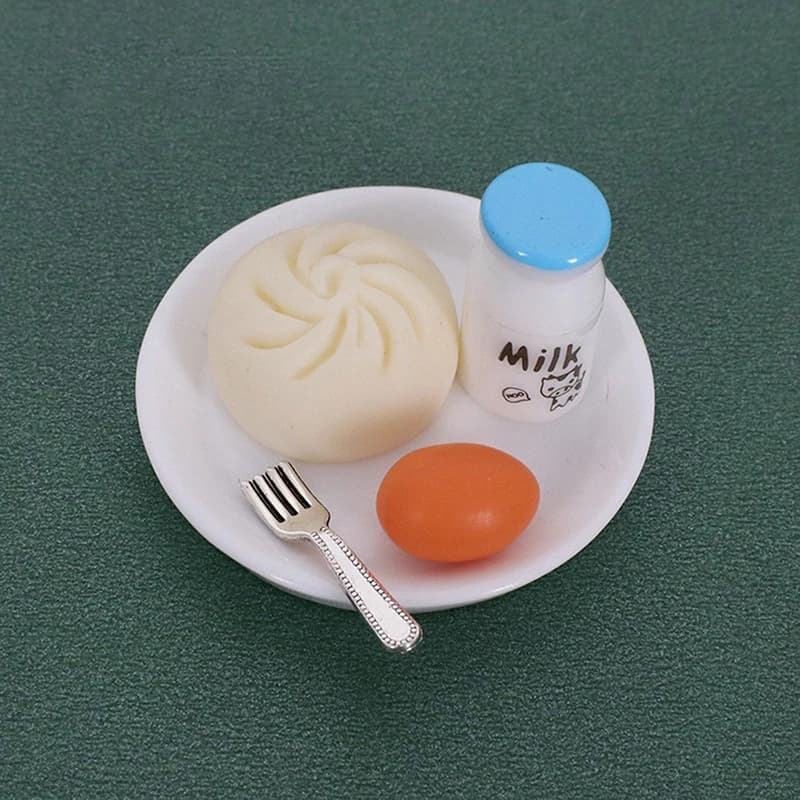 1/12 maison de poupée Simulation petit déjeuner Mini petits pains cuits à la vapeur oeuf pain lait m