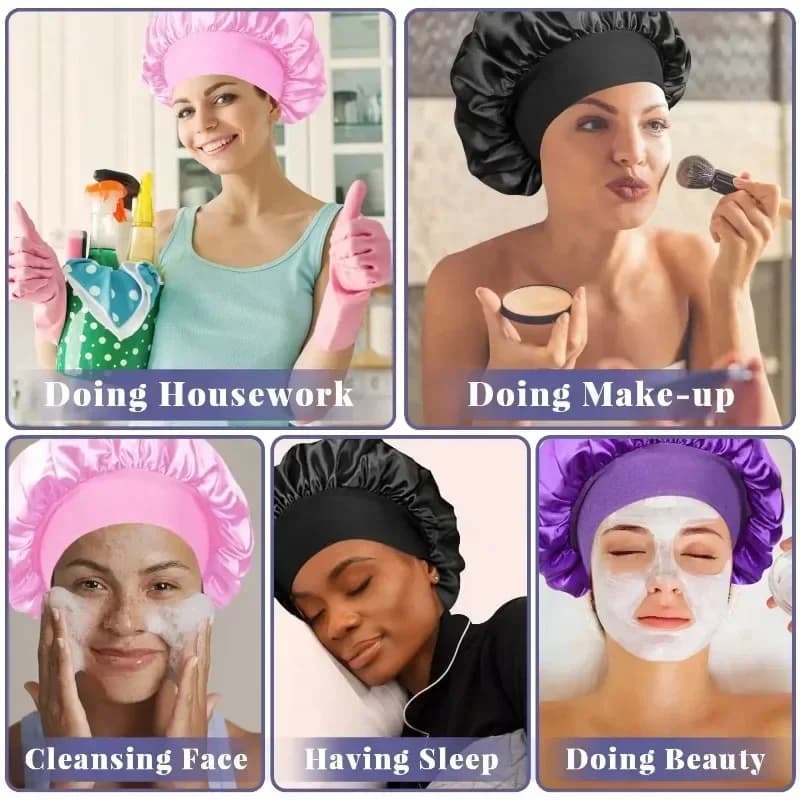 Bonnet doublé en Satin de soie douce, 1 pièce, grand Bonnet de cheveux en Satin, Bonnet de douche de
