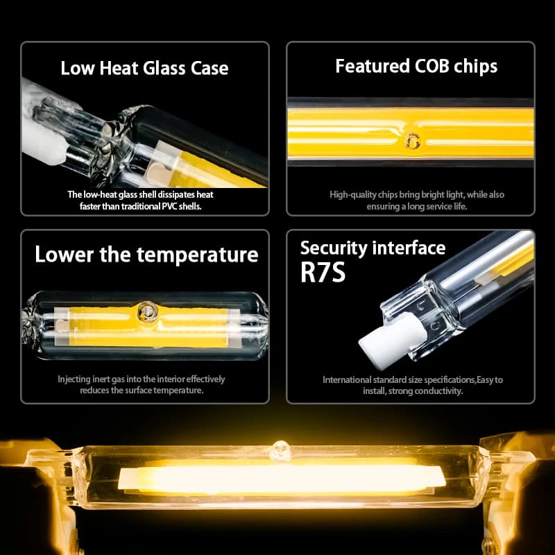 Ampoule LED haute puissance R7S en Tube de verre COB, céramique 110V 220V 78MM 118MM, lampe épis de 