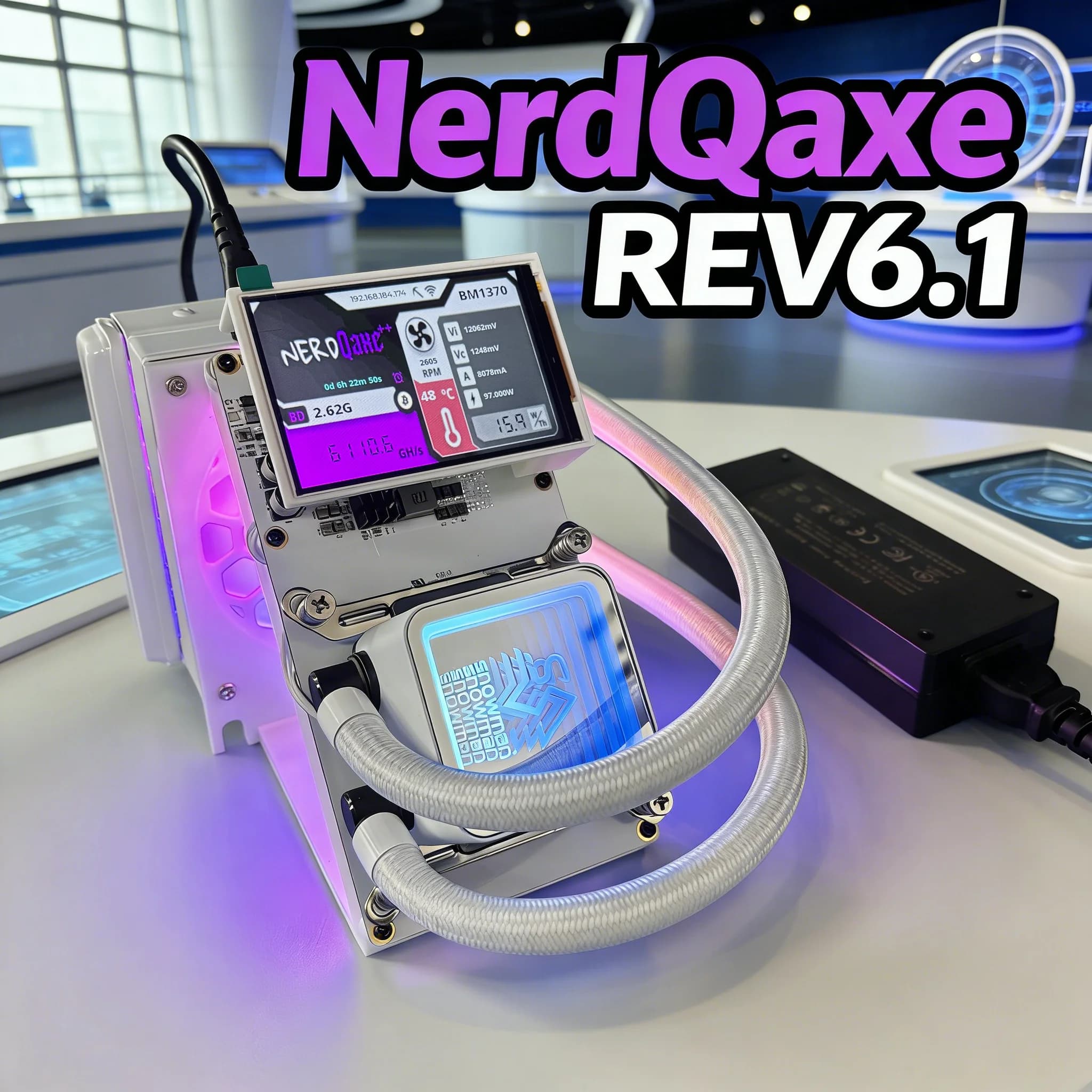 Bitaxe Miners NerdQaxe++ Hydro Rev6.1 6TH/s 100W Solo Miner Écran 3,5'' pour l'extraction de Bitcoin