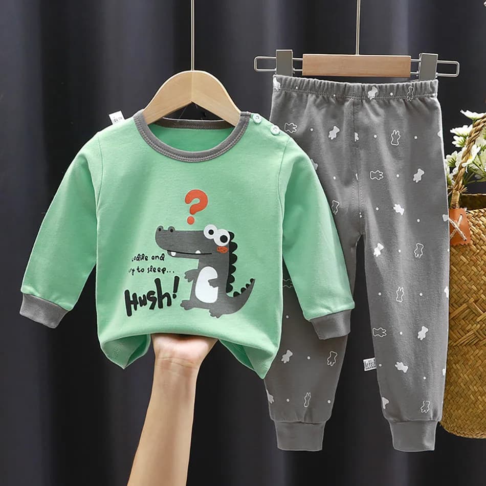 Ensemble pyjama en coton pour enfants, unisexe, doux, confortable, chaud, mignon, imprimé de dessin 