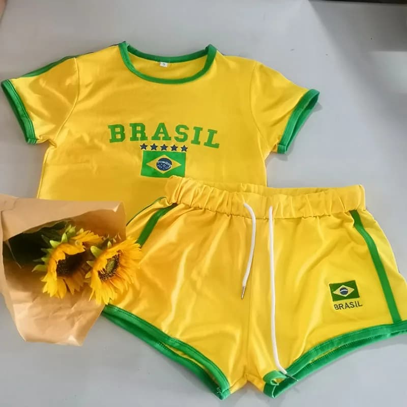 Vêtements d'été pour femmes, T-Shirt à manches courtes + Short à cordon de serrage, costume 2 pièces