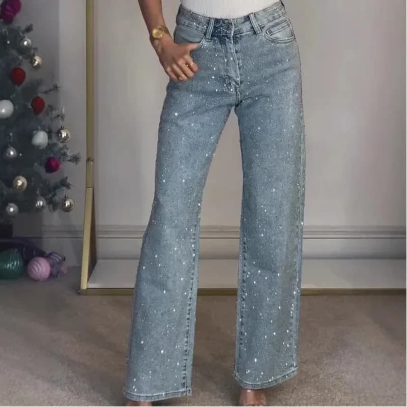 2025 femmes jean droit diamants pantalon Stretch taille haute lavé maman jean Y2k Streetwear pantalo