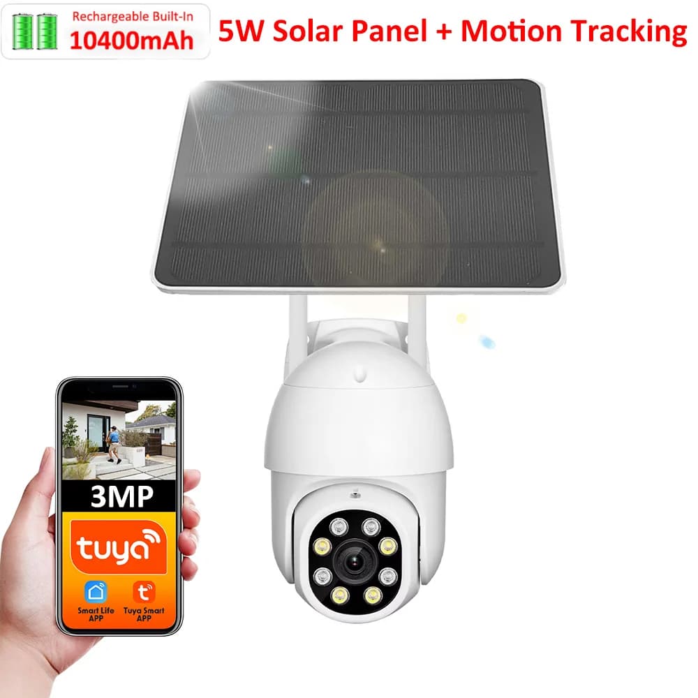 Tuya Smart Life APP 3MP WiFi batterie solaire suivi automatique de mouvement PIR Surveillance sécuri