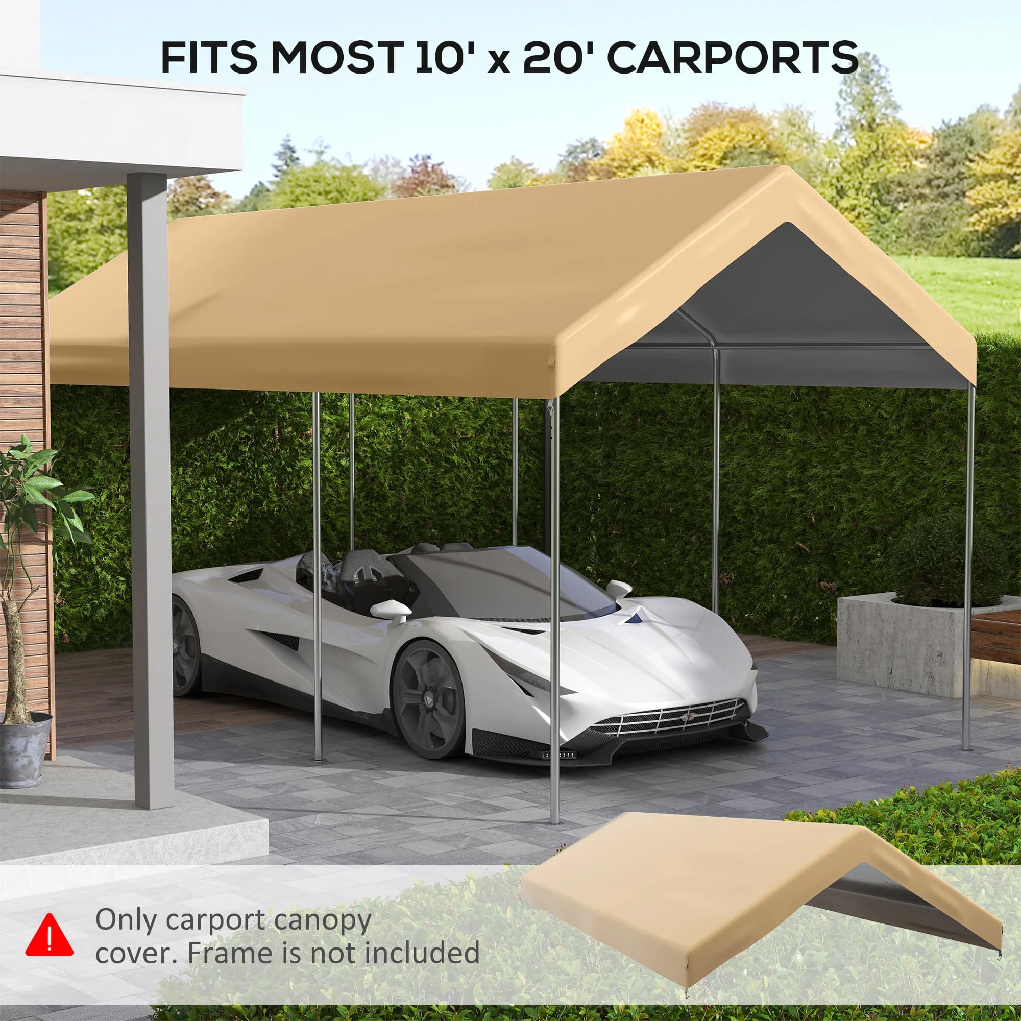 Outsunny-Juste de remplacement pour carport 10x20, beige, avec cordons de duextrêmes