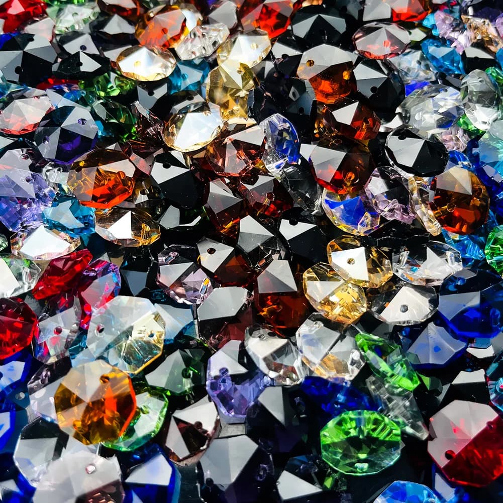 Perles octogonales en cristal, 50 pièces, 14mm, 2 trous, prismes, pièces de lustre, pendentif en ver