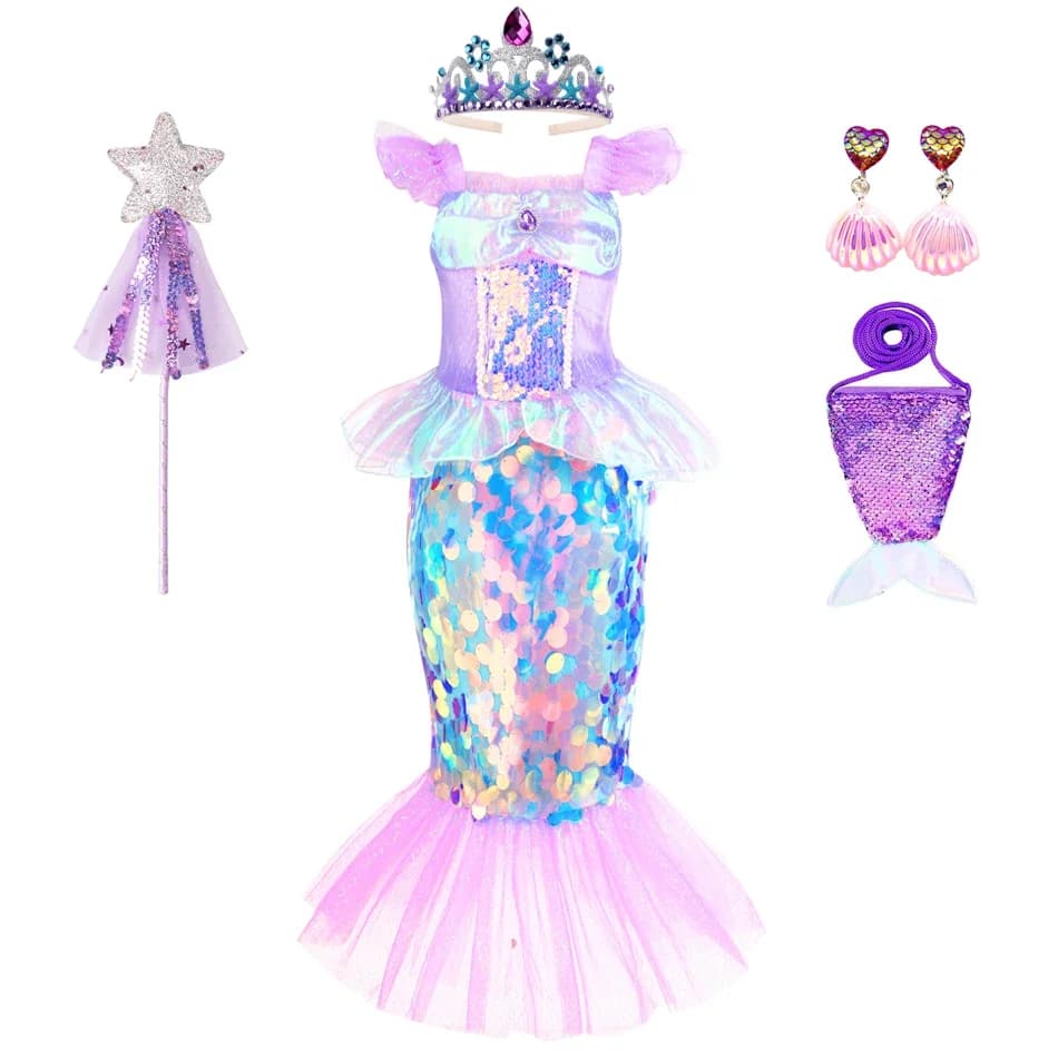 Robe sirène pour filles, breloque princesse Cosplay, Costume scintillant à paillettes pour enfants, 
