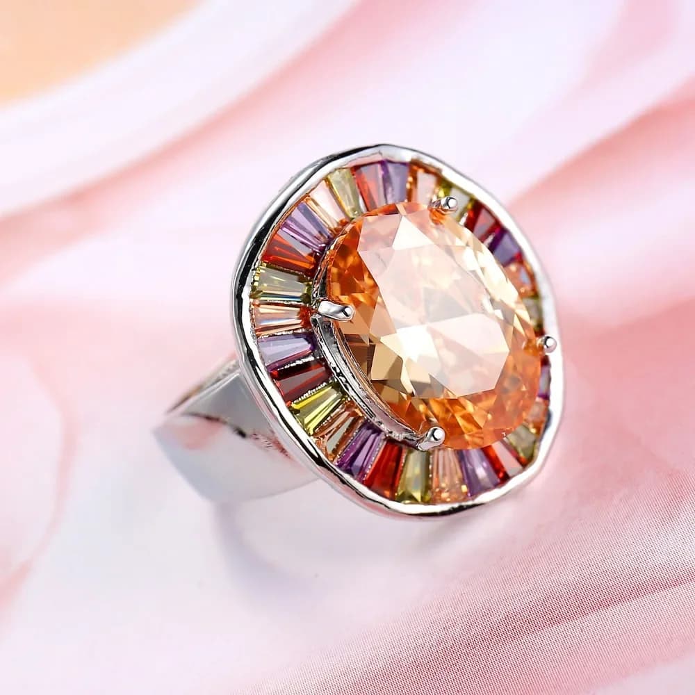 Bagues de mariée en argent Sterling 925, grand rond coloré, CZ, Champagne, Zircon cubique, bijoux po