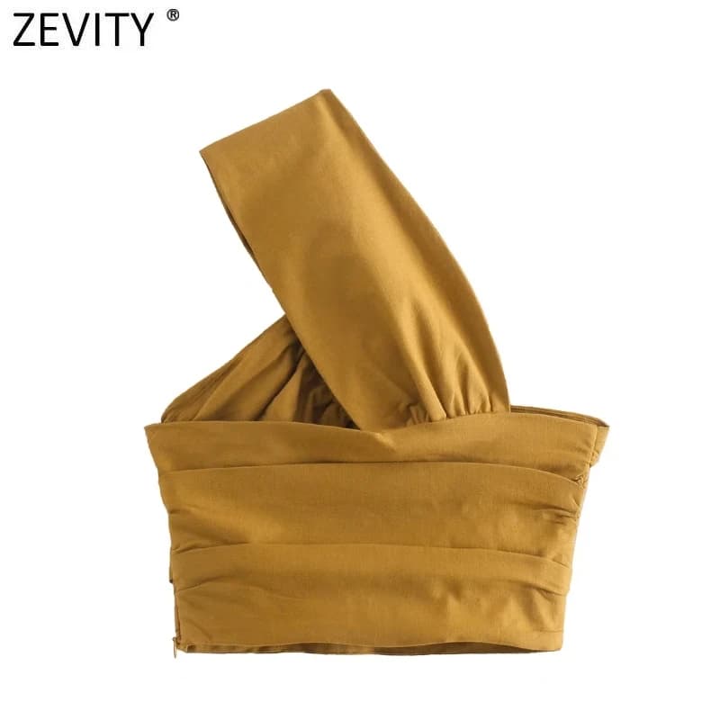 Zevity-Chemisier à Smocks en Lin Noué pour Femme, Chemise Courte Chic Plissée avec Fermeture Éclair 