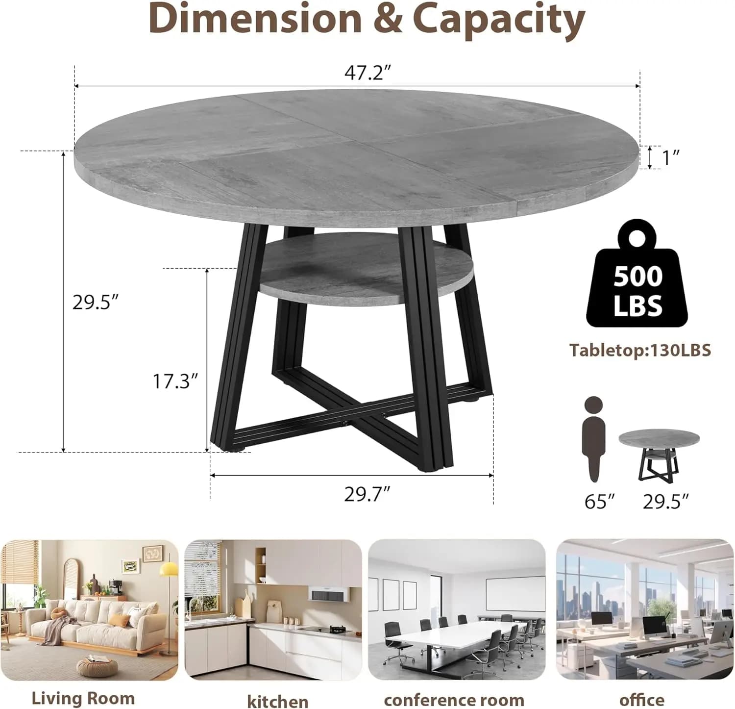 [SOULEMENT TABLE] Table à manger ronde pour table de cuisine de ferme de 4 à 6, 42" avec rangement, 