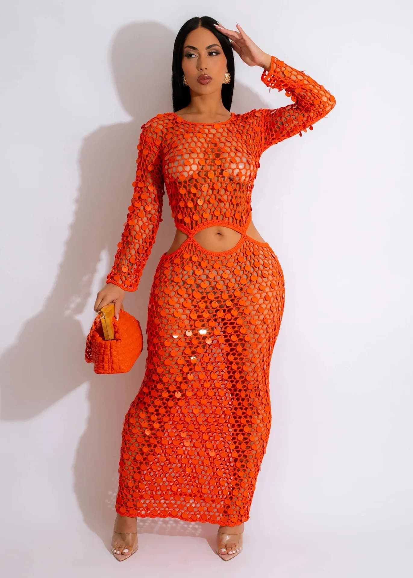 BKLD couleur unie nouvelles robes pour femmes 2025 tricoté résille transparent décontracté évider pa
