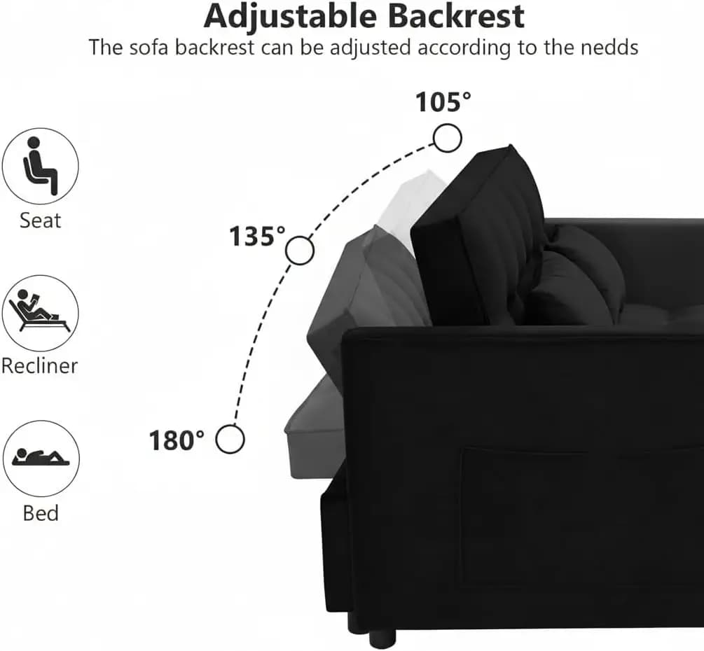Canapé-lit Loveseat, canapé convertible 3 en 1, canapé-lit avec dossier réglable, canapé moderne rem