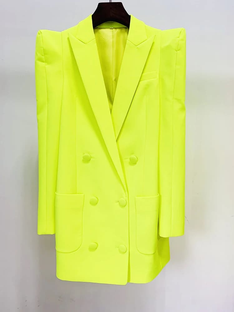 HIGH STREET Nouvelle Collection 2026 Veste de Créateur Femme Épaules Imposantes Double Boutonnage Bl