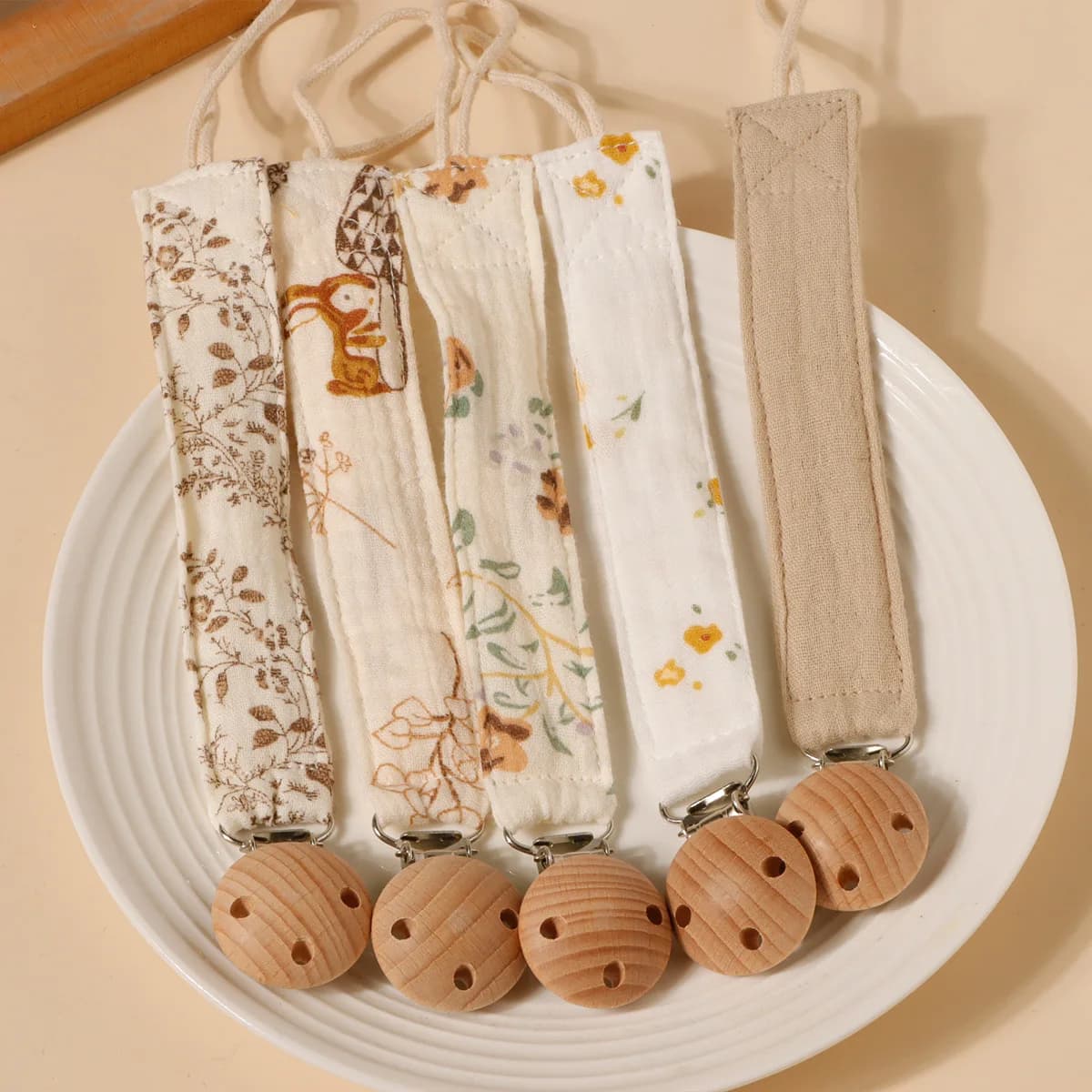 1 pièces double couche pur coton crêpe tissu mamelon suspendus corde imprimé coton bébé sucette chaî