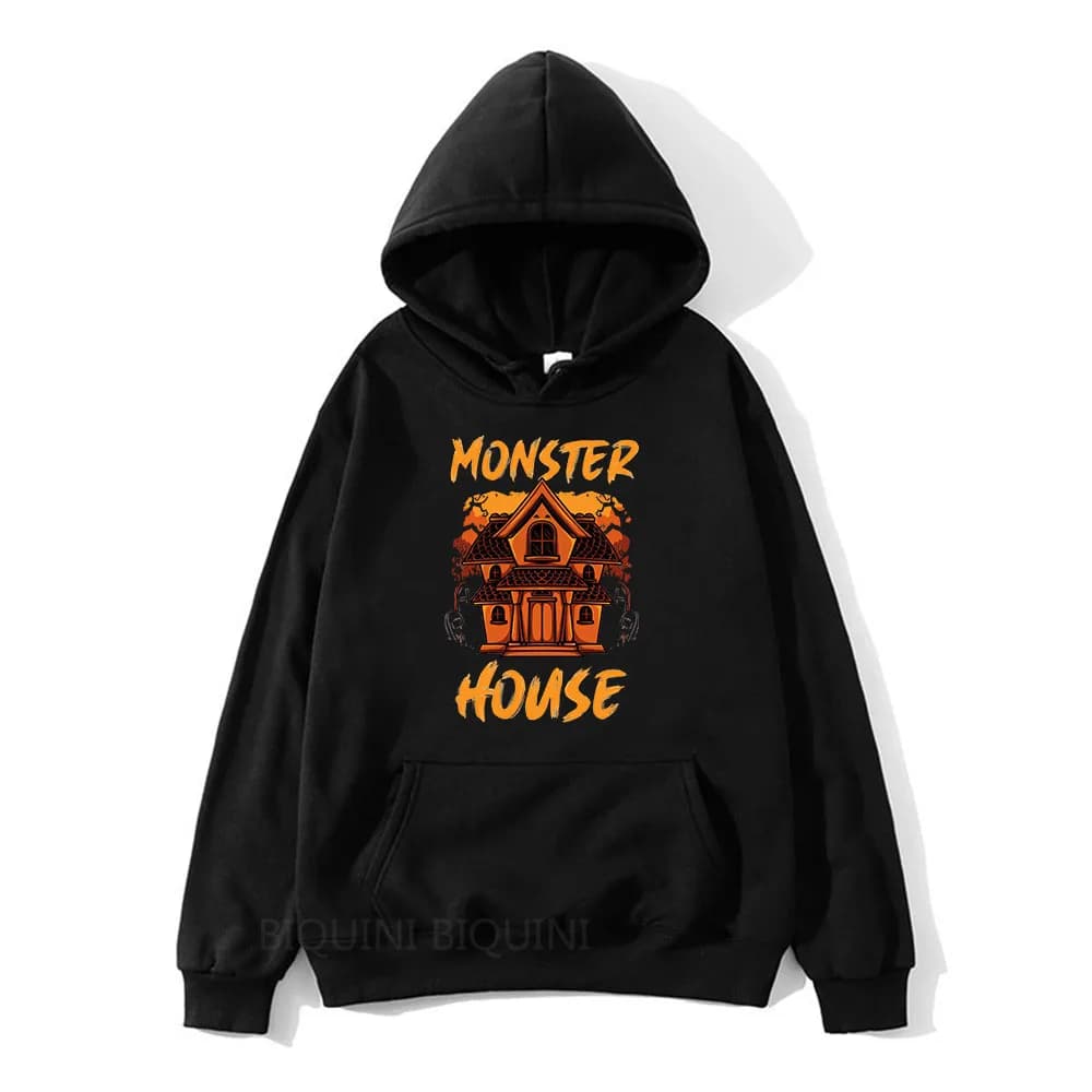 Sweat à capuche imprimé Monster House pour hommes et femmes, sweat-shirt doux, dessin animé mignon, 
