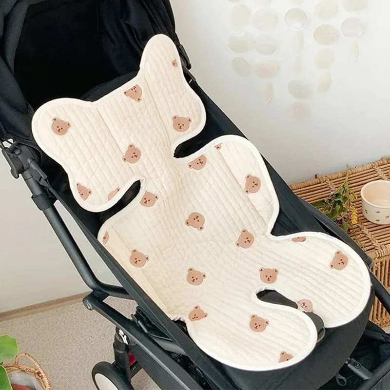 Coussin de siège de poussette pour bébé, ours lapin brodé, toutes saisons, matelas de chariot respir