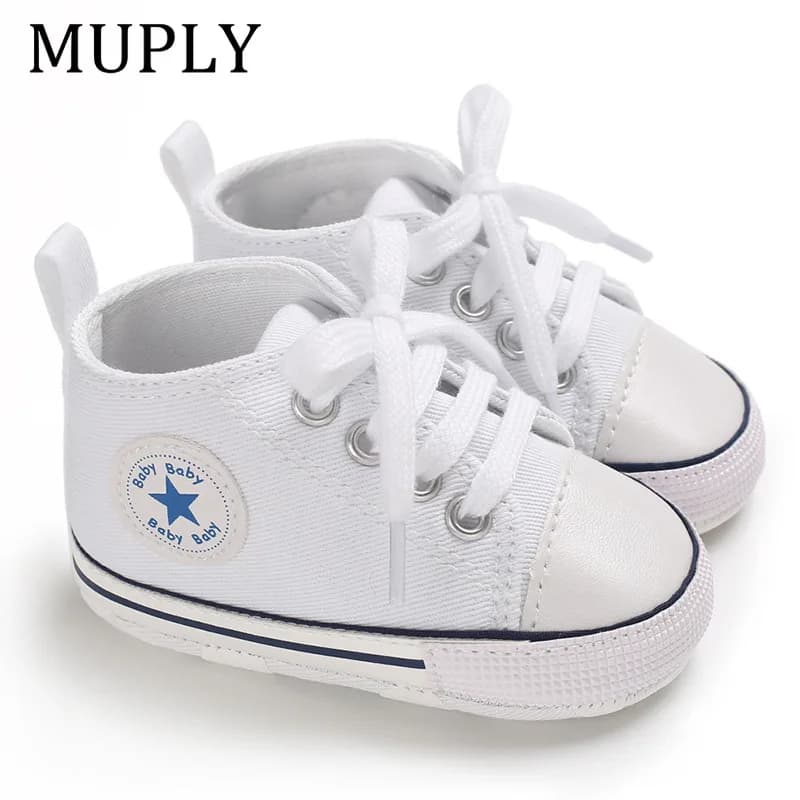 Baskets classiques en toile imprimées étoiles pour bébés, chaussures de premiers pas pour nouveau-né