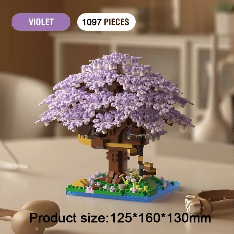Ensemble de blocs de construction d'arbre de cerisier DIY, briques de cerisier en fleurs avec lumièr