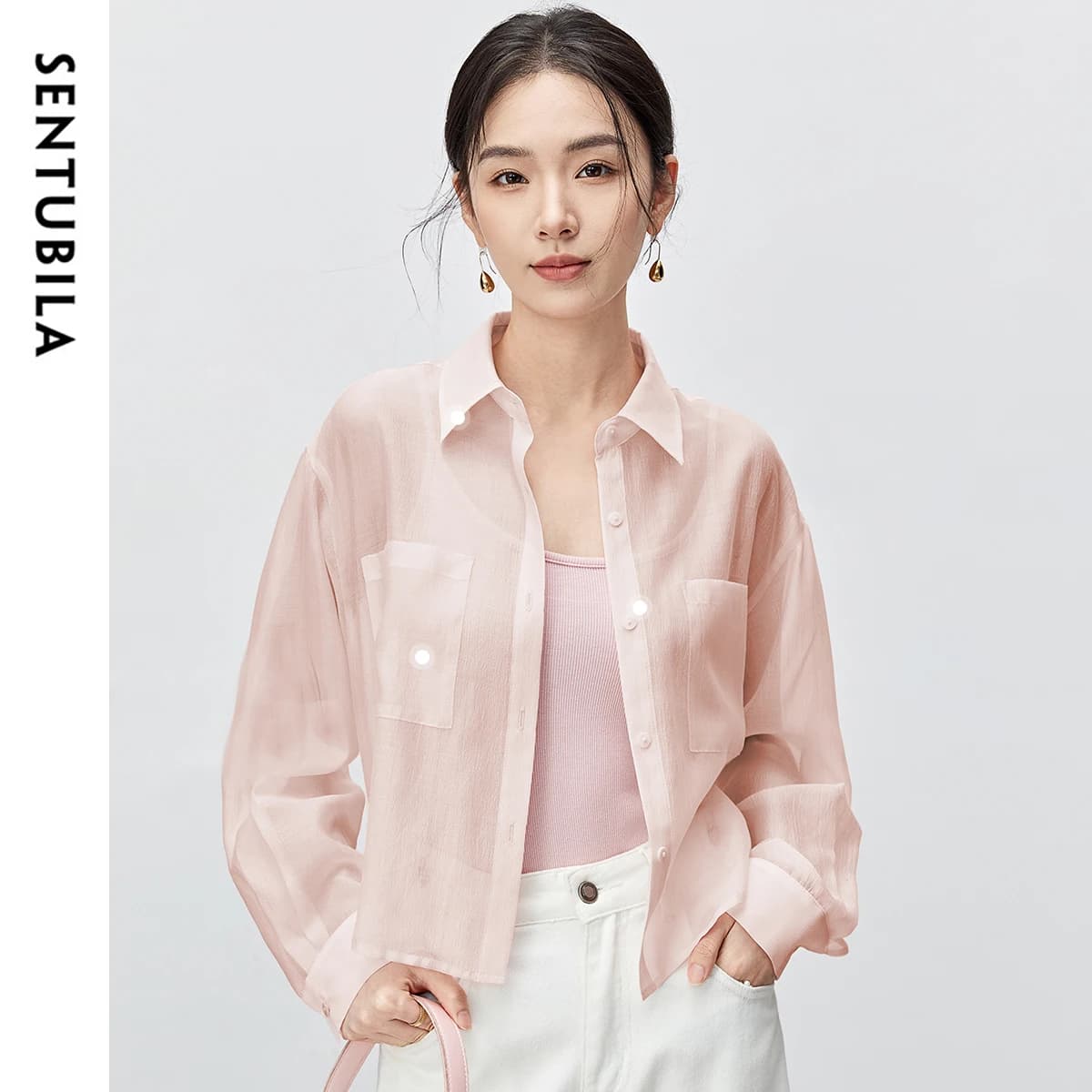 Chemisier femme SENTUBILA en Lyocell, collection Printemps-Été 2026, col à revers, manches longues, 