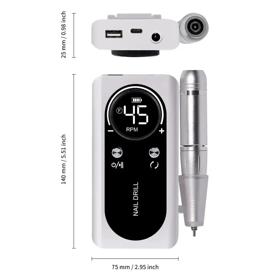 Perceuse à ongles électrique Portable professionnelle 45000 tr/min, lime de ponceuse à ongles Rechar