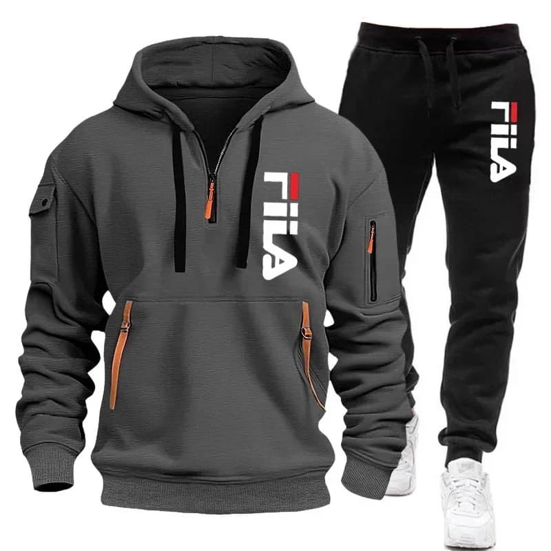 Nouvel ensemble sportif homme automne-hiver 2026 : sweat à capuche multi-poches zippé et pantalon, e