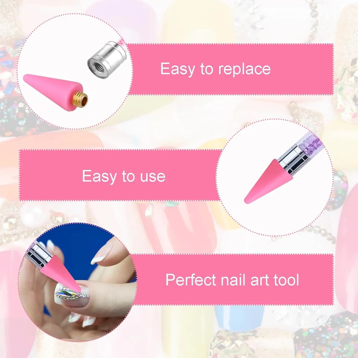 PINCEF-Stylo de pointage pour ongles, 12 pièces, pointe de remplacement, biscuits, outil pour ramass