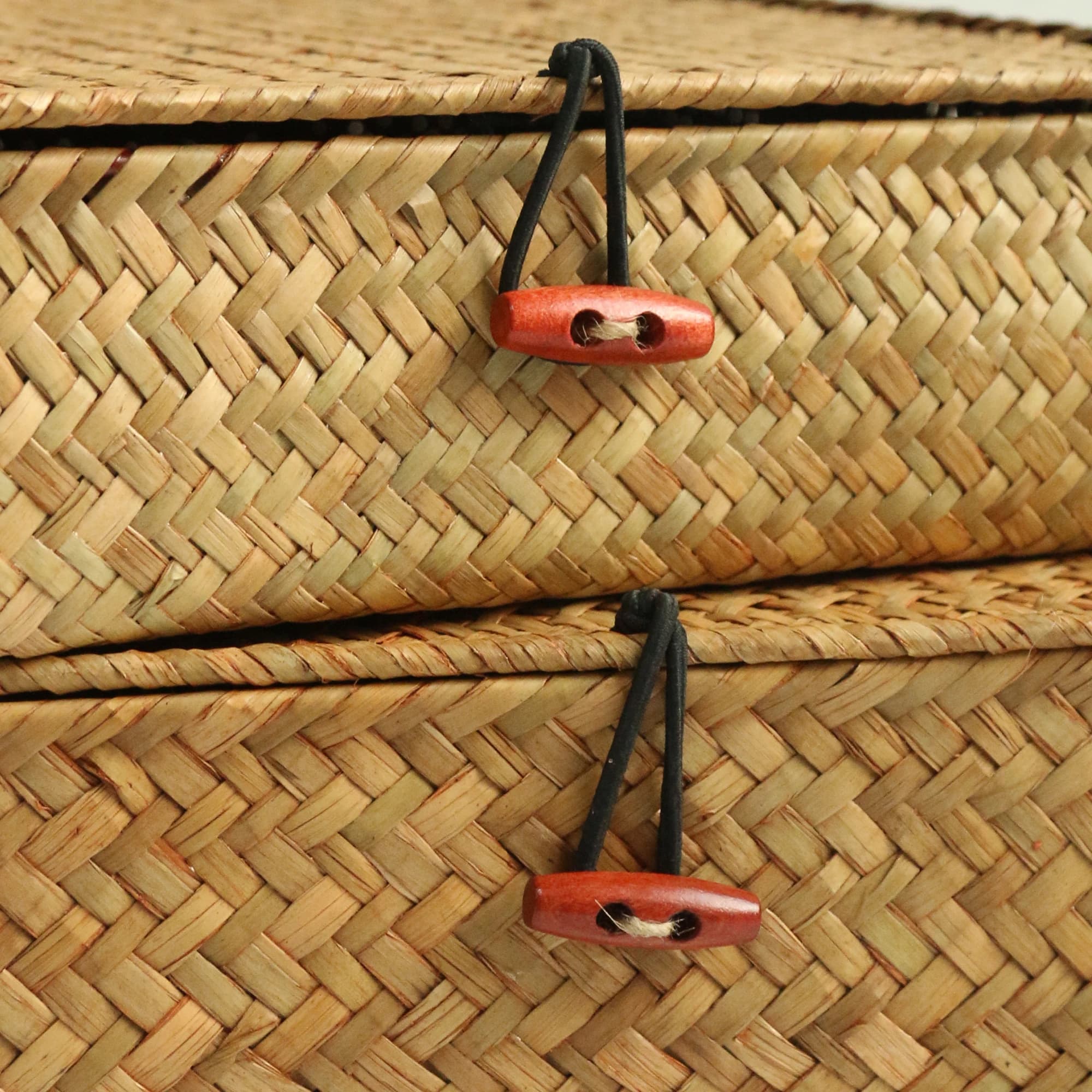 Paniers en jonc de mer avec couvercle, 2 pièces, panier de rangement en osier, bacs de rangement pla