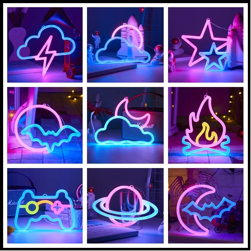 LED lumineux néon nuit manette de jeu feu lune étoile signe modélisation lampe chambre mur Art décor