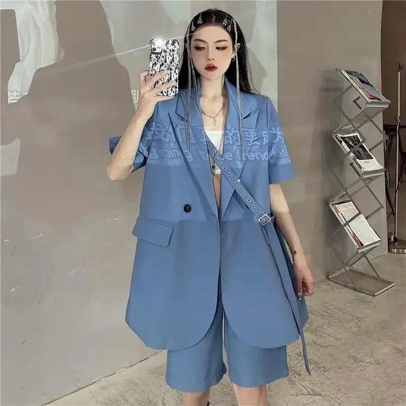 Costumes de blazer à manches courtes pour femmes, ensemble de shorts fins, veste trempée, short déco