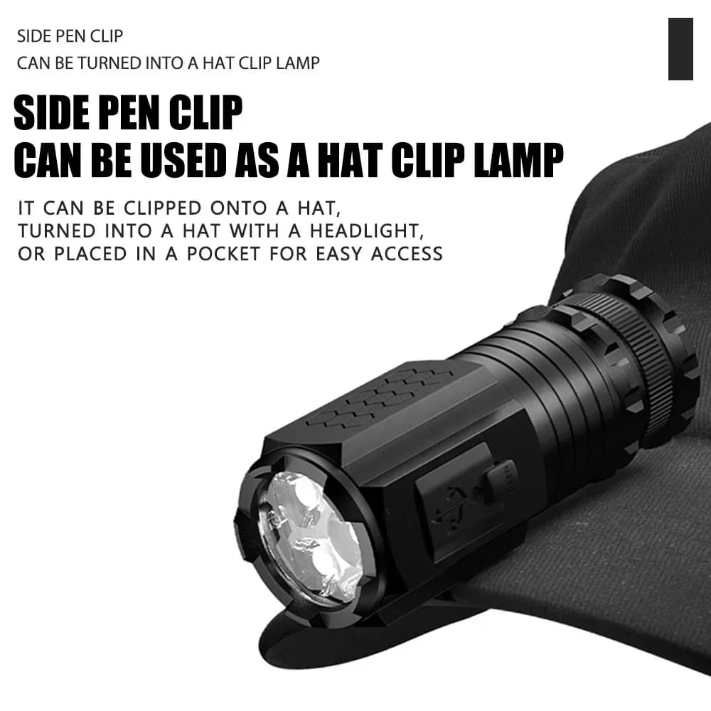 MIni lampe de poche LED puissante 2000LM 3LED lumière Ultra forte 18350 batterie intégrée USB Rechar