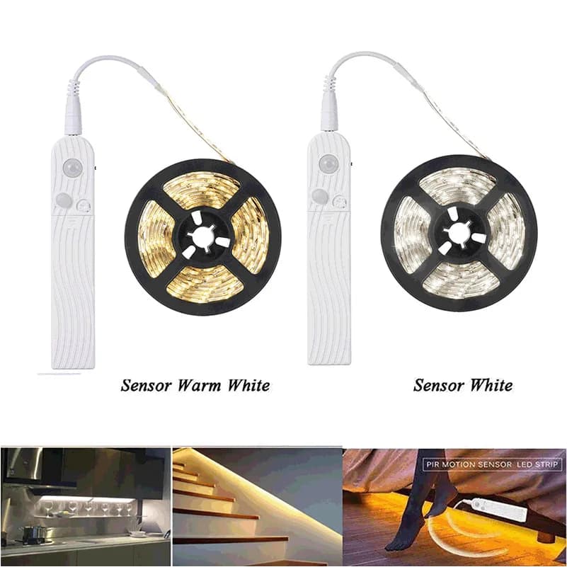 Bande Lumineuse LED avec Capteur de Mouvement PIR et Batterie de 5m, Veilleuse à Induction, Sous-meu