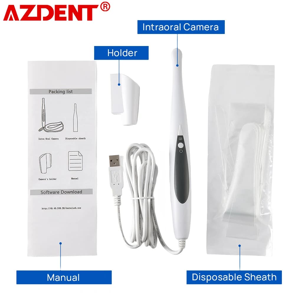 Caméra d'examen intra-oral AZDENT, capteur 1/4 CMOS avec 6 lumières LED blanches, mise au point auto