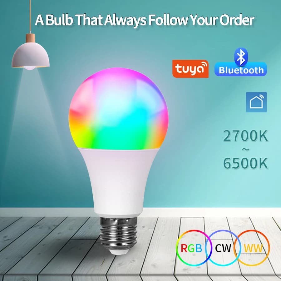 Tuya Smart Led Ampoule E27 220V Smart Light Dimable Bluetooth RGB Lampe APP Contrôle pour Chambre Dé