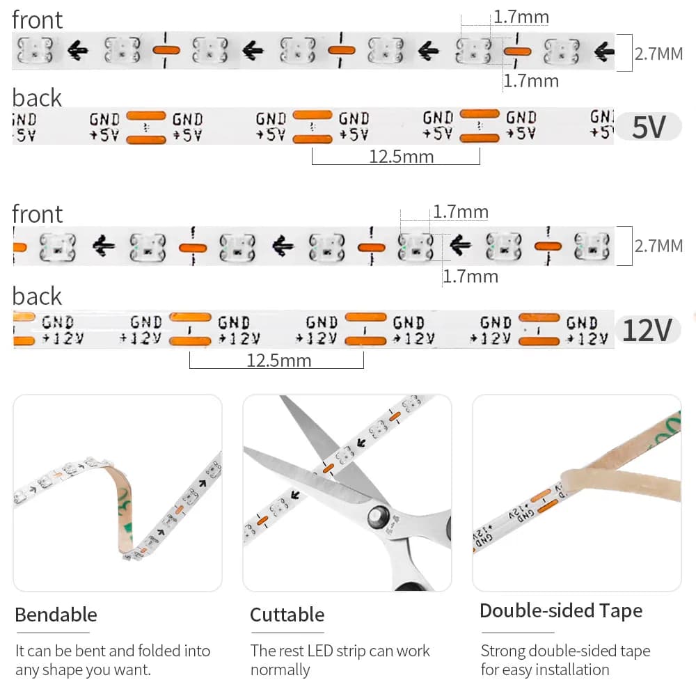 Bande lumineuse LED Ultra étroite 2.7mm WS2812B WS2812 2020 160 diodes/m adressable individuellement