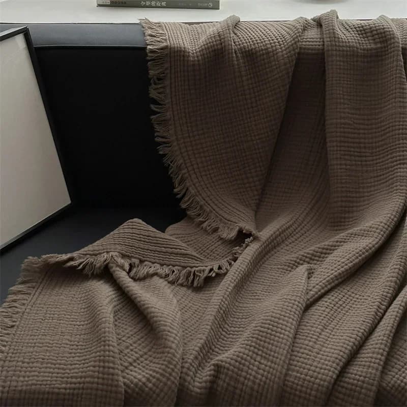 Couverture 100% Coton à Pompons, Serviette de Canapé, Linge de Lit, Châle Couleur Unie, Plaid Doux p