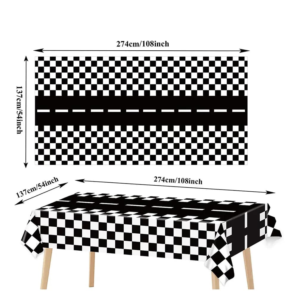 Nappe de fête de voiture de course à carreaux, drapeau à carreaux noir et blanc, nappe de route, cou