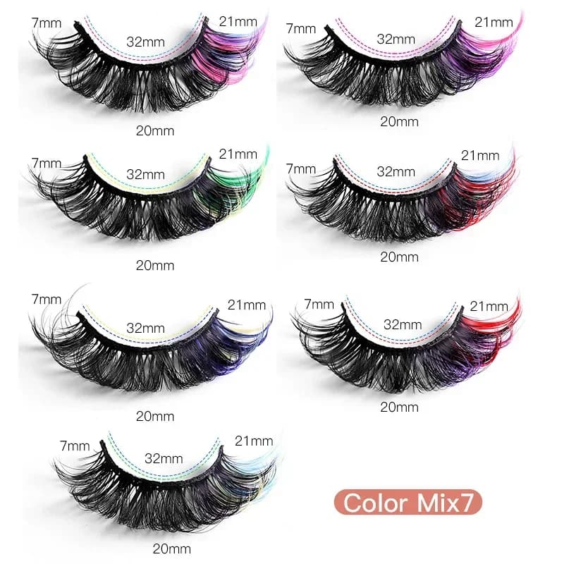 7 paires de faux cils colorés 3D Faux vison cils moelleux russe naturel épais cils moelleux