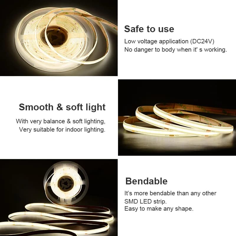 Bande lumineuse LED COB étanche IP65, haute densité, 480 LED/m, ruban Flexible RA90 3000K 4000K 6500