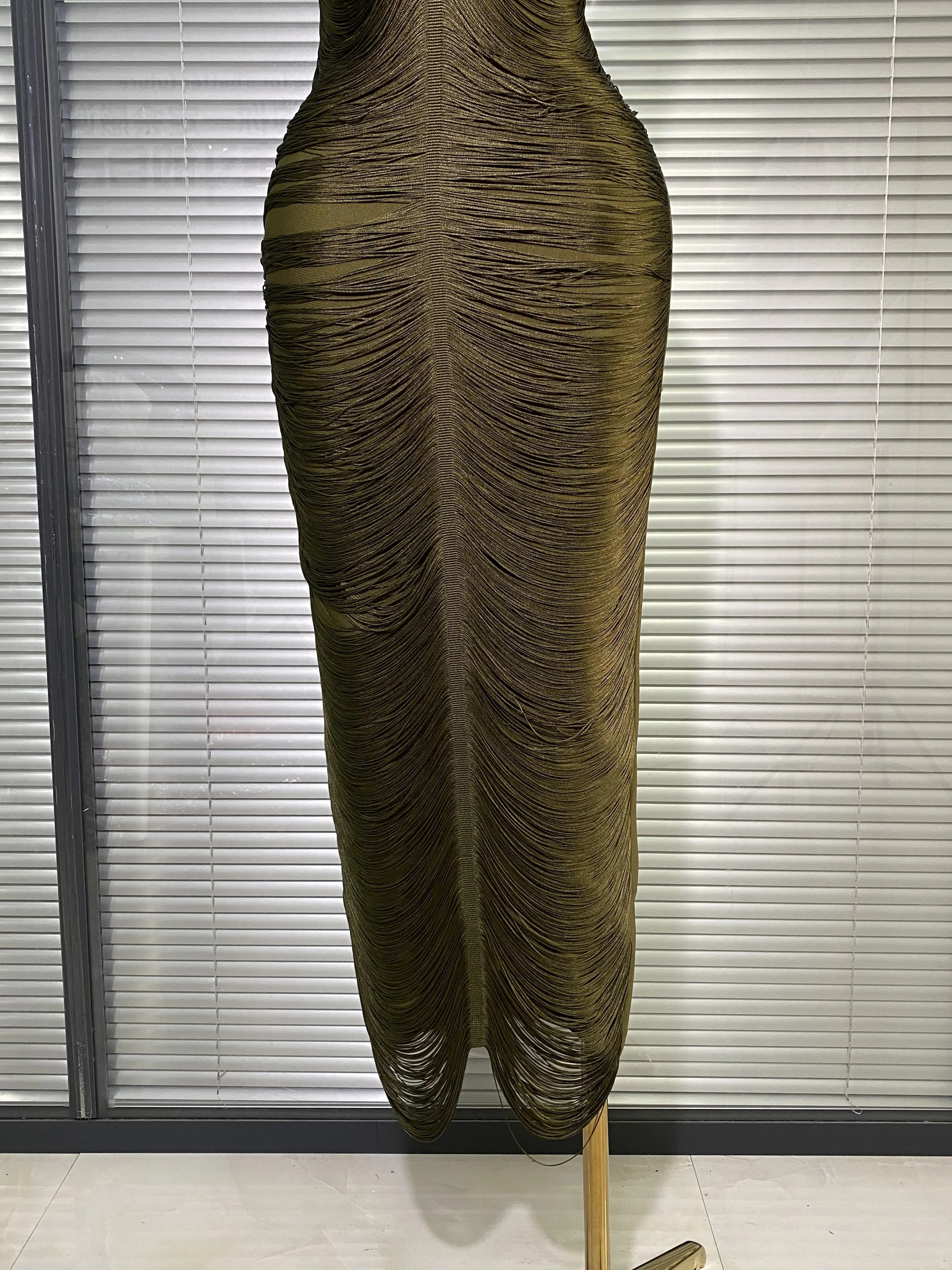 Été nouveau 2025 femmes Sexy célébrité licou armée vert tricot robe de pansement dames longue soirée