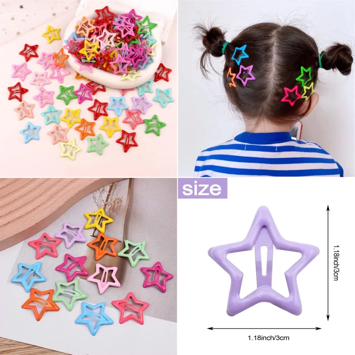 Pinces à cheveux étoile colorée aléatoire BB, 30/60/90 pièces, Barrettes étoiles mignonnes, Clip à p